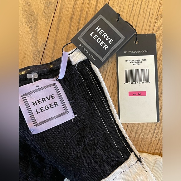 NWT- HERVE LEGER Black & White Strapless Bandage Knit Midi Cocktail Party Dress - Picture 10 of 13